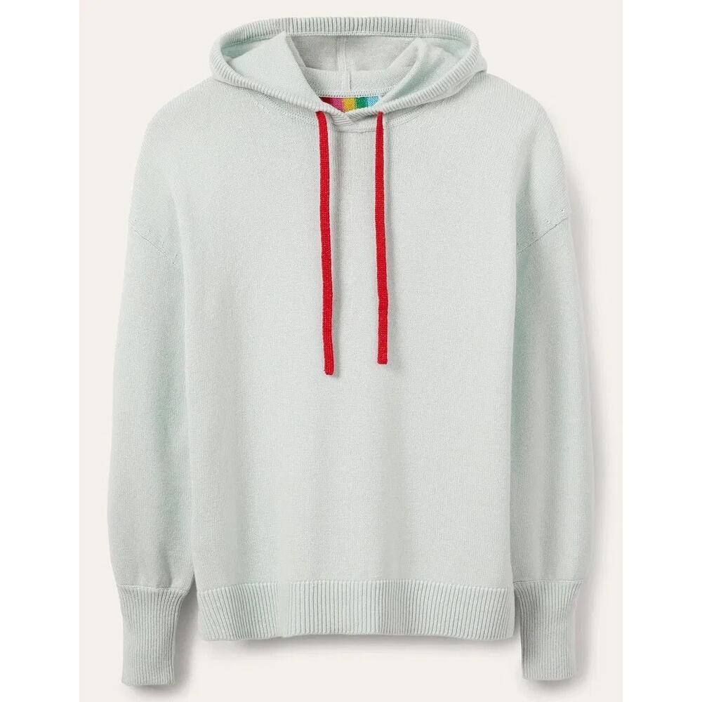 Boden | Cashmere/Wool Blend Light Blue Rainbow Back Stripe Knit Hooded Pullover - Picture 2 of 15